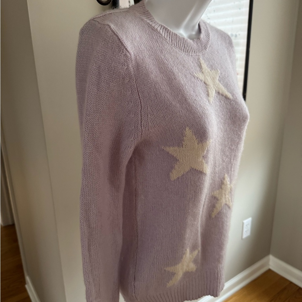 360 Cashmere Lavender Star Crewneck Sweater with Cream Accents - Picture 3 of 7